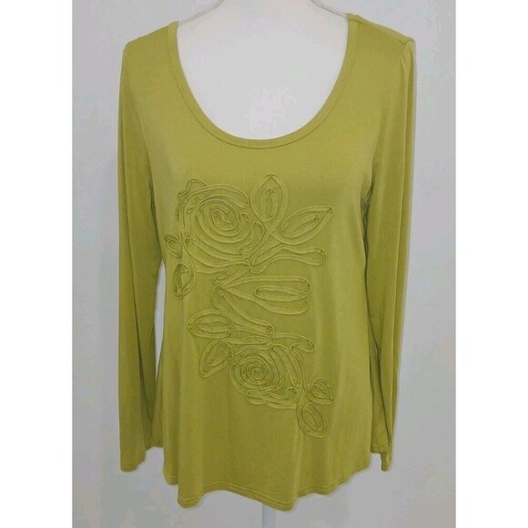 Soft‎ Surroundings 3D Floral Applique Knit Longsleeve Green Top Size Medium - Picture 2 of 7